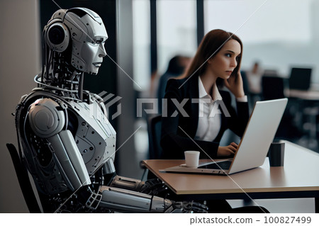 man an ai robot compete for work, AI based 100827499