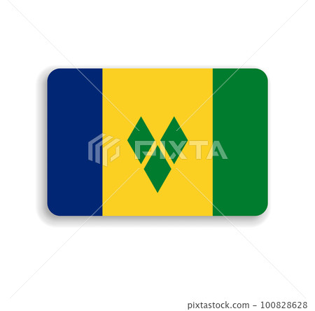 Saint Vincent and the Grenadines flag - flat vector rectangle with rounded corners and dropped shadow. Saint Vincent and the Grenadines flag - flat vector rectangle with rounded corners and dropped shadow. 100828628