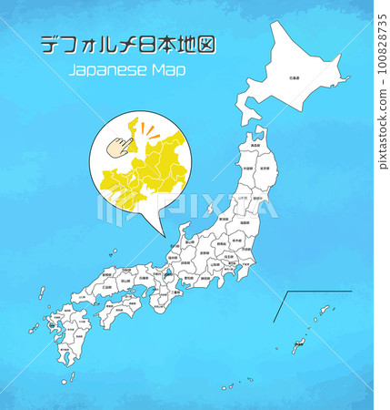 Deformed map of Japan with prefecture name 100828735
