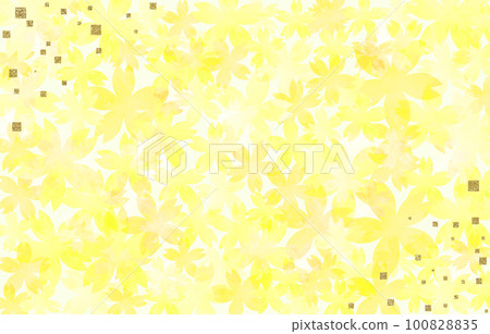Background material watercolor cherry blossom hand-painted yellow gold leaf 100828835