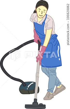 Woman cleaning with vacuum cleaner Woman cleaning with vacuum cleaner 100828862
