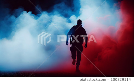 Criminal policeman detective man running holding gun full length silhouette in studio. Criminal policeman detective man running holding gun full length silhouette in studio. 100829114