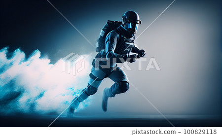 Criminal policeman detective man running holding gun full length silhouette in studio. Criminal policeman detective man running holding gun full length silhouette in studio. 100829118