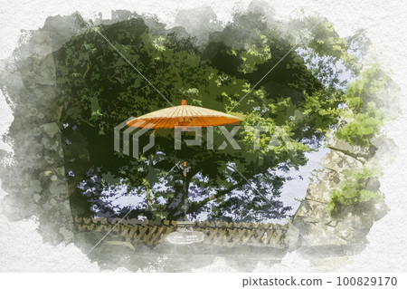 Watercolor style Hikone Castle Choshoan Hikone City, Shiga Prefecture 100829170