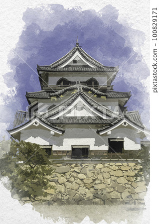 Watercolor-style Hikone Castle tower, Hikone City, Shiga Prefecture Watercolor-style Hikone Castle tower, Hikone City, Shiga Prefecture 100829171