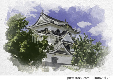 Watercolor-style Hikone Castle tower, Hikone City, Shiga Prefecture 100829172