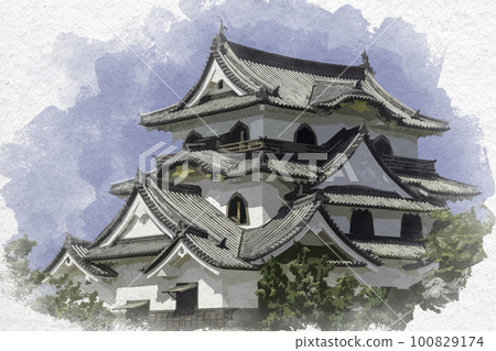 水彩風格的彥根城樓,滋賀縣彥根市 水彩風格的彥根城樓,滋賀縣彥根市 100829174