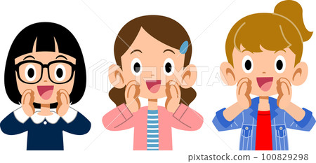 打電話的三個小學生上半身 100829298