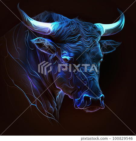 Bull head on black background. Market, crypto currency or stocks trading, financial and business concept. AI 100829546