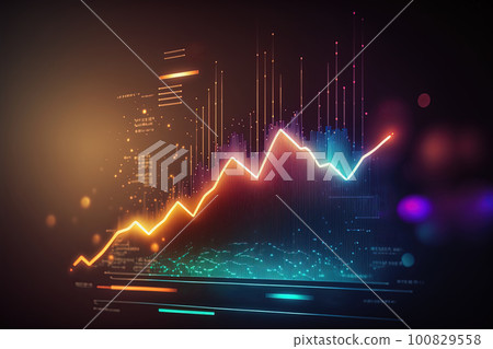 Trading business chart with arrow on dark colorful neon background. Financial stock market graph on technology abstract background. AI Trading business chart with arrow on dark colorful neon background. Financial stock market graph on technology abstract background. AI 100829558