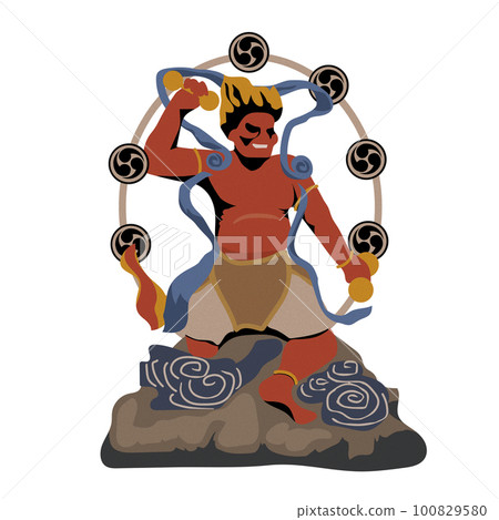 Illustration of Japanese and Indian gods, Raijin statues. religion, shrines and temples 100829580