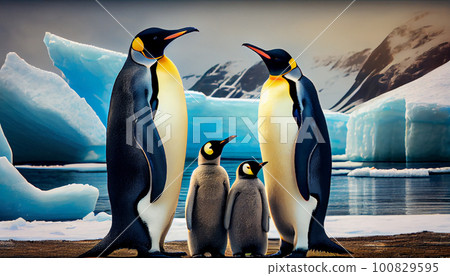Emperor Penguins with chick Emperor Penguins with chick 100829595