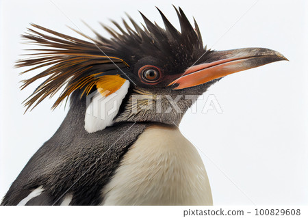 Rockhopper penguin close up portrait, isolated on white background Rockhopper penguin close up portrait, isolated on white background 100829608