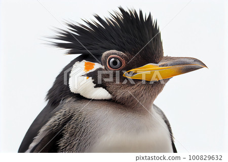 Rockhopper penguin close up portrait, isolated on white background 100829632