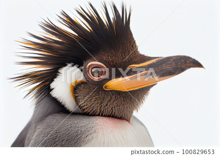 Rockhopper penguin close up portrait, isolated on white background Rockhopper penguin close up portrait, isolated on white background 100829653