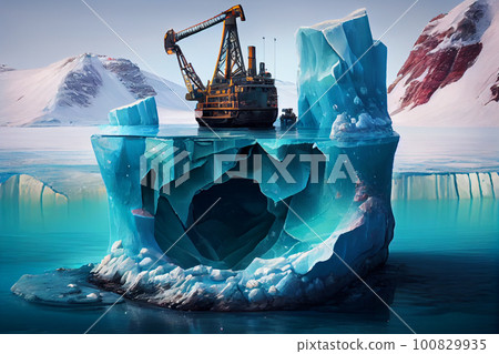 Offshore oil drilling platform on iceberg 100829935