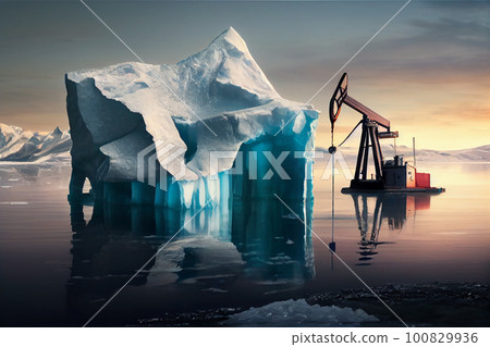 Offshore oil drilling platform on iceberg Offshore oil drilling platform on iceberg 100829936