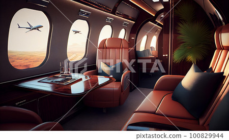 Luxury interior in bright colors in the private business jet Luxury interior in bright colors in the private business jet 100829944