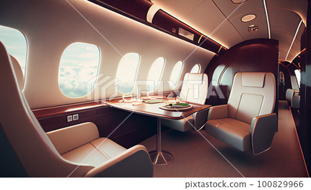 Luxury interior in bright colors in the private business jet 100829966