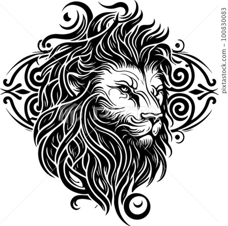 Lion ethnic graphic style with celtic ornaments and patterned mane. Vector illustration. Lion ethnic graphic style with celtic ornaments and patterned mane. Vector illustration. 100830083