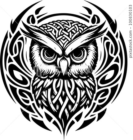 Black and white line art of owl head. Good use for symbol, mascot, icon, avatar, tattoo,T-Shirt design, logo or any design. Vector illustration 100830103
