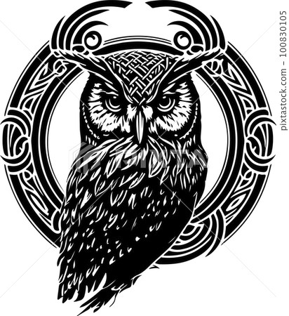 Black and white line art of owl head. Good use... - Stock Illustration ...