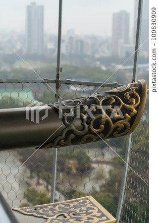 Metal pattern of Osaka castle tower 100830909