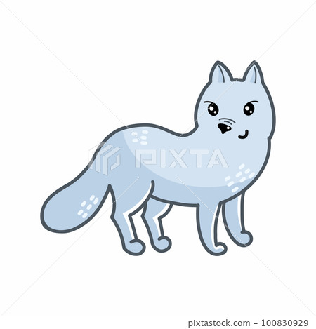 Arctic fox on white background. Vector illustration of doodles for a child. Sticker. 100830929