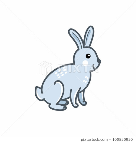 Cute polar hare on white background. Vector doodle illustration. Sticker for children. 100830930