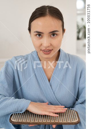 Portrait of asian woman with sadhu boards. Portrait of asian woman with sadhu boards. 100831756