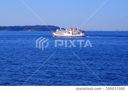 Tokyo Bay Ferry navigating calm Tokyo Bay 100831980