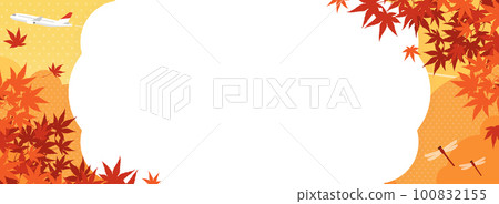 Autumn leaves, airplanes, red dragonfly flying scenery Frame/background material (horizontal for banner) 100832155