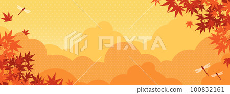 Scenery with autumn leaves and red dragonfly flying Background material (horizontal for banner) Scenery with autumn leaves and red dragonfly flying Background material (horizontal for banner) 100832161