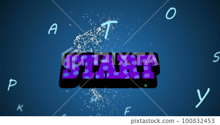 Image of letters and start text over spots on blue background Image of letters and start text over spots on blue background 100832453