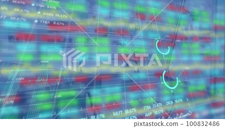 Composition of financial data processing over desk with laptop in office Composition of financial data processing over desk with laptop in office 100832486