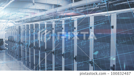 Image of mathematical equations over server room Image of mathematical equations over server room 100832487
