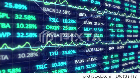 Image of data processing and stock market over blue background Image of data processing and stock market over blue background 100832488