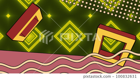 Image of colourful and neon shapes on black background Image of colourful and neon shapes on black background 100832631