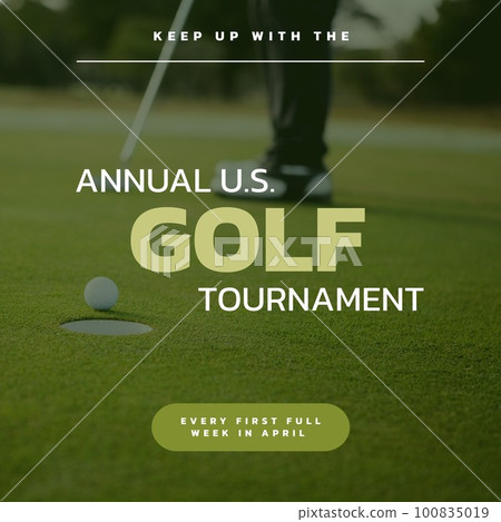 Image of annual us golf tournament text over caucasian male golf player on golf course Image of annual us golf tournament text over caucasian male golf player on golf course 100835019