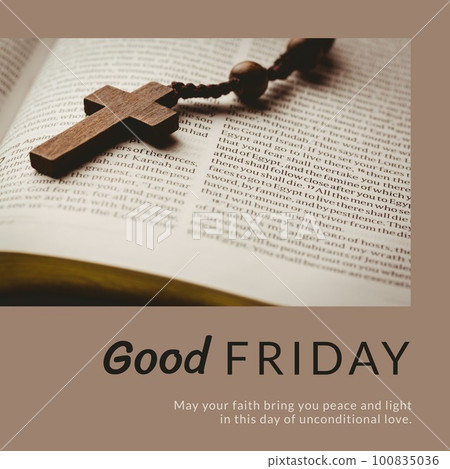 Image of good friday text over rosary with cross and bible Image of good friday text over rosary with cross and bible 100835036