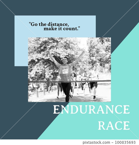 Composite of diverse athletes running in field, go the distance, make it count, endurance race text Composite of diverse athletes running in field, go the distance, make it count, endurance race text 100835693