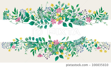 花和葉的植物插圖框架 100835810
