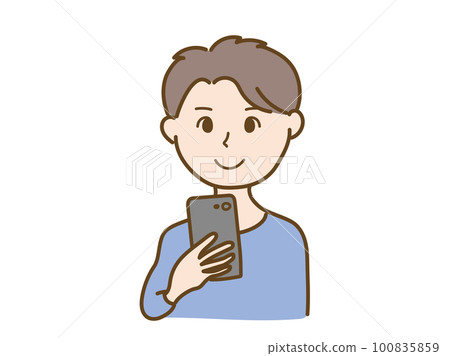 一個人在智能手機上看互聯網_電子郵件 SNS 瀏覽_顏色 100835859