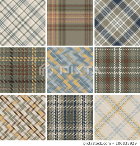 Set seamless vector check plaid colored pattern. 100835929