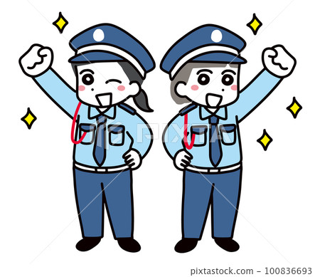 兩名年輕的女保全微笑著擺出握拳姿勢(全身) 兩名年輕的女保全微笑著擺出握拳姿勢(全身) 100836693