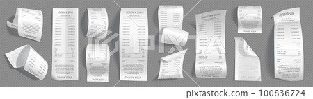 Paper receipts, cash checks of payments in shop 100836724