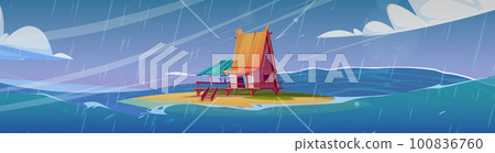 Storm with rain in sea with island Storm with rain in sea with island 100836760