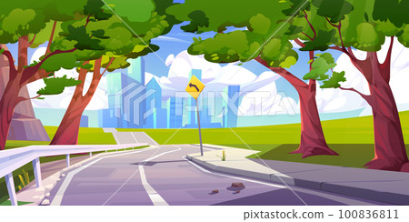 Mountain valley landscape with highway road 100836811