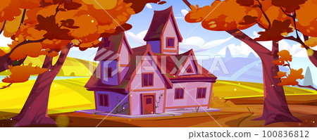 Cartoon house in autumn season vector illustration Cartoon house in autumn season vector illustration 100836812