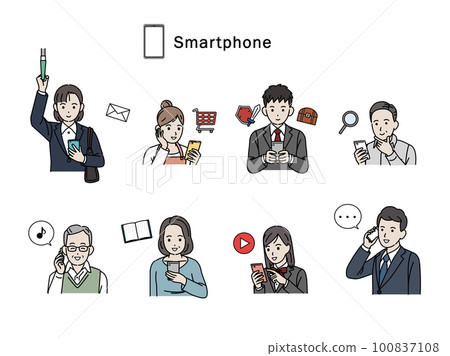 不同年齡段的人使用智能手機的插圖 不同年齡段的人使用智能手機的插圖 100837108